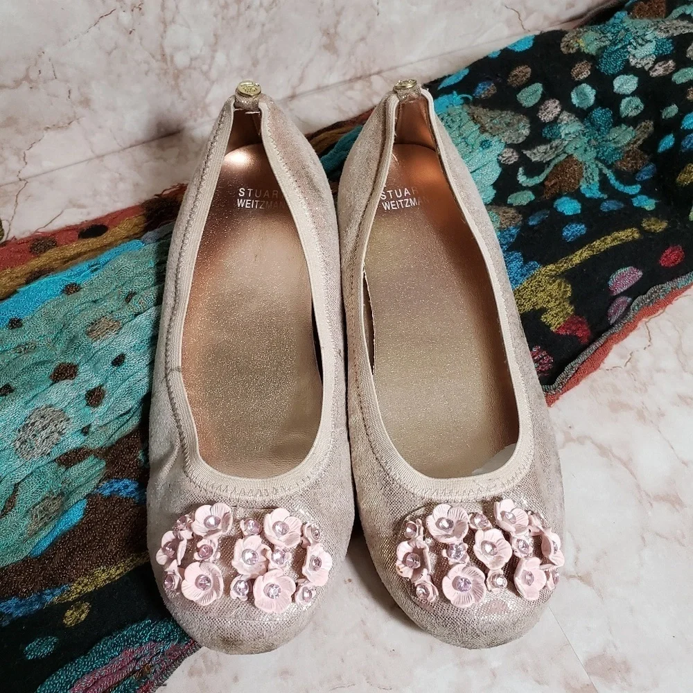 Stuart Weitzman pink iridescent loafes ballerina  flats size 4